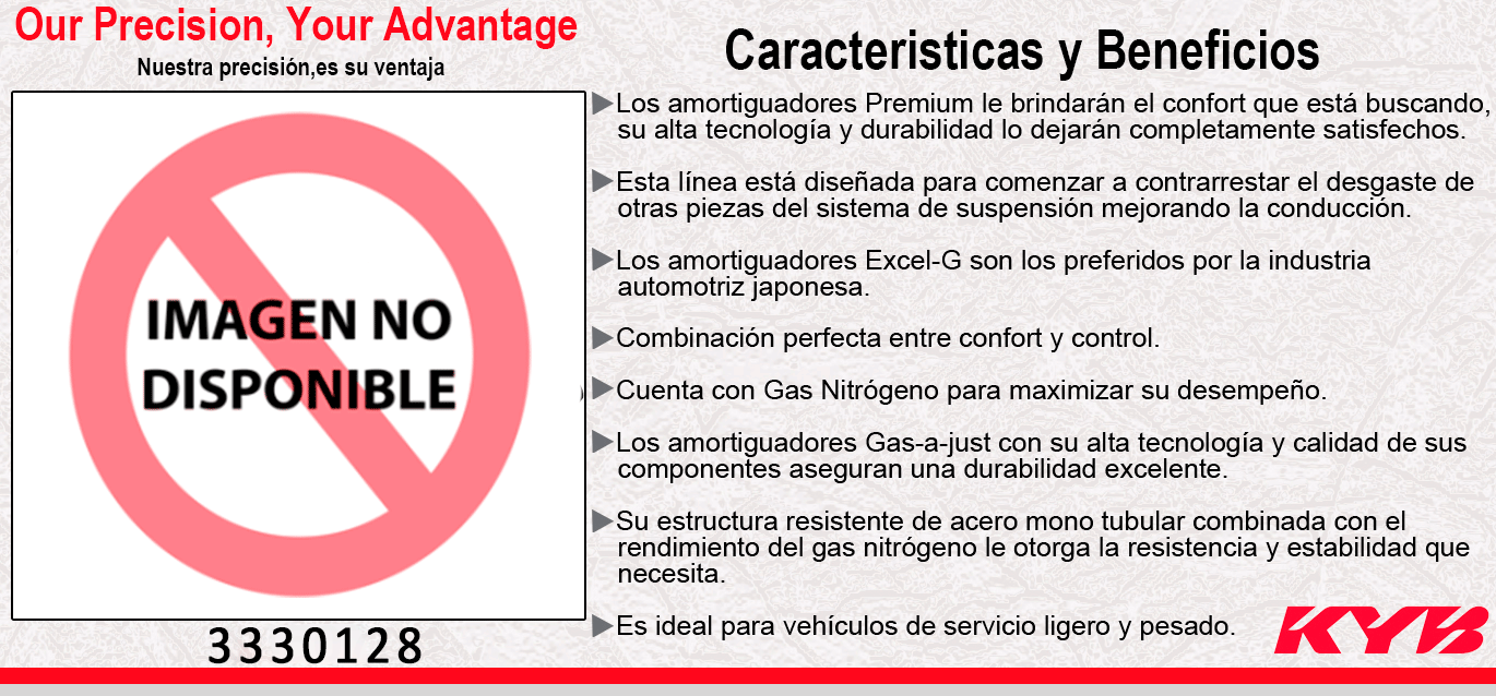 AMORTIGUADOR DELANTERO IZQUIERDO GAS EXCEL-G SUZUKI SWIFT L4 1.0, 1.2 (2017-2021). KYB