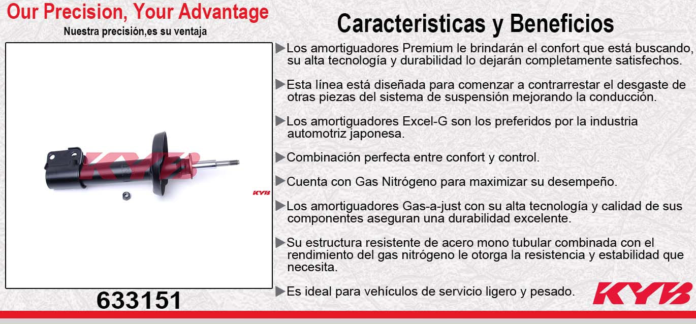 AMORTIGUADOR DELANTERO HIDRÁULICO CHEV. CHEVY C2 (1994-2012) - CHEVY POP (1994-2012) - CHEVY MONZA (1994-2012) - CHEVY JOY (1994-2012) - CHEVY SWING (1994-2012) - CHEVY GUAYIN (1994-2012) - CHEVY PICKUP (1994-2012) - TIGRA 1.4 / 1.6 (1994-2000). KYB
