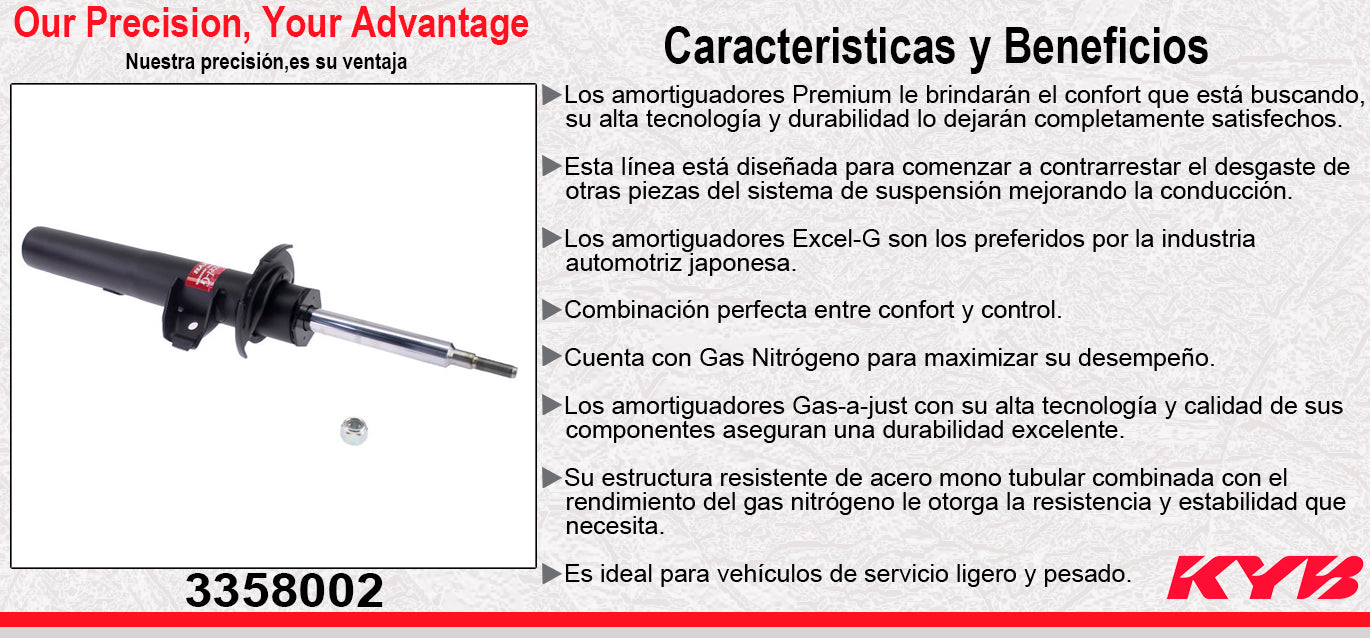 AMORTIGUADOR DELANTERO IZQUIERDO GAS EXCEL-G / BMW X1 20I, 28I L4 2.0 SDRIVE (2012-2015) KYB