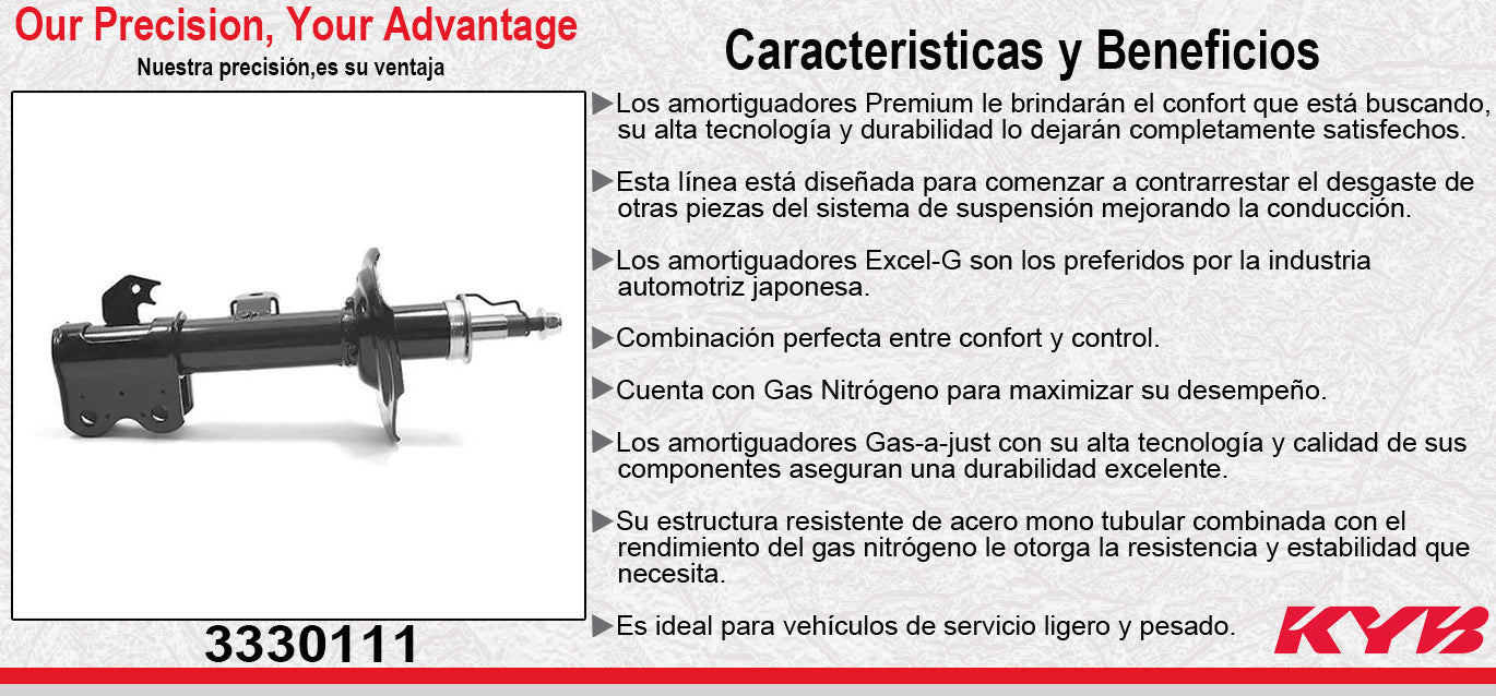 AMORTIGUADOR DELANTERO IZQUIERDO GAS EXCEL-G TOYOTA AVANZA TODOS (2012-2019). KYB