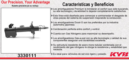AMORTIGUADOR DELANTERO IZQUIERDO GAS EXCEL-G TOYOTA AVANZA TODOS (2012-2019). KYB