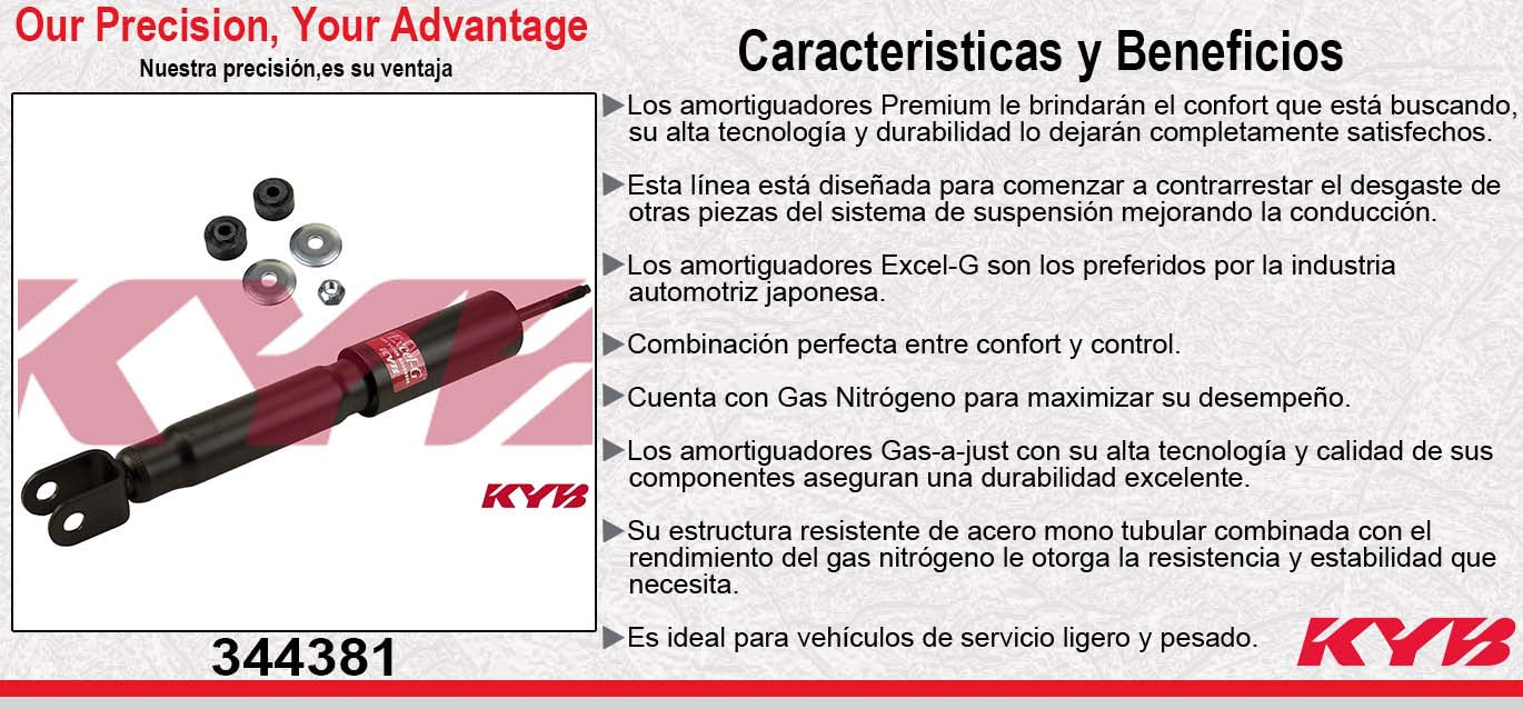 AMORTIGUADOR DELANTERO GAS EXCEL-G CHEV SONORA V8 5.7 (2000-2006) - PICK-UP SILVERADO 1500 4X4 (1999-2008) - SILVERADO PICK-UP 1500 4X2 (2004-2005) TODOS CREW CAB C/SUSP. DE BARRA DE TORSIËN EXC. MOD. HD - SUBURBAN V8 5.7 (1999-2006) - CADILLAC KYB