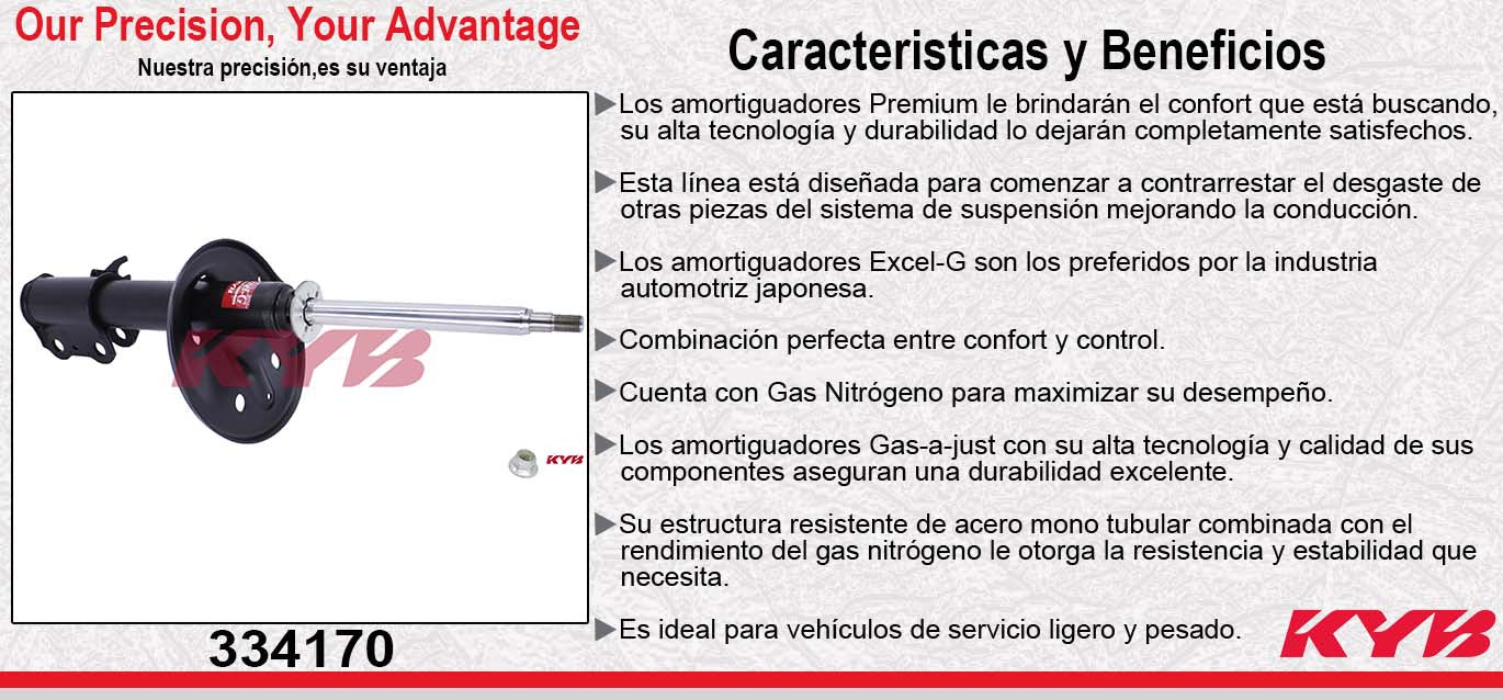AMORTIGUADOR DELANTERO DERECHO GAS EXCEL-G TOYOTA AVALON (1995-1996) - CAMRY (1995-1996) - LEXUS ES300 (1995-1996) KYB