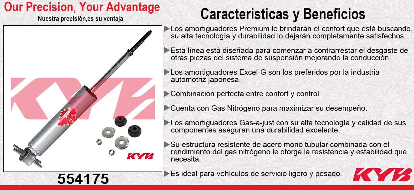 AMORTIGUADOR DELANTERO GAS-A-JUST DODGE RAM CHARGER 4X2 (1974-1993) - D100 (1972-1993), D150 (1972-1993), D250 (1972-1993) - RAM WAGON 1500 (2002-2003) Y VAN (1970-2003) KYB