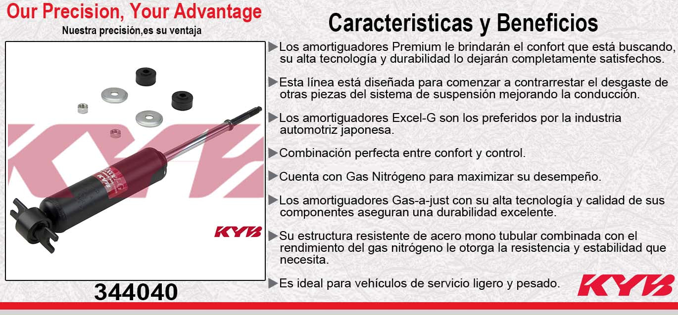 AMORTIGUADOR GAS EXCEL-G CHEV BLAZER (1987-2005) - EL CAMINO (1968-1974) - S-10 4WD (1983-1993) - S-10 4X2 (1994-2004) - GMC SONOMA (1994-1993) - ISUZU HOMBRE 4X2 (1996-2002) - OLDSMOBILE BRAVADA (1994-2004). KYB