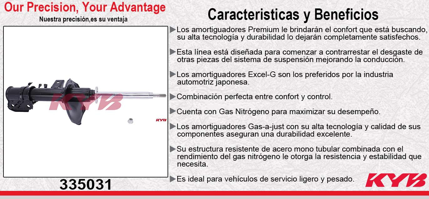 AMORTIGUADOR DELANTERO IZQUIERDO GAS EXCEL-G NISSAN PATHIFINDER (1999-2001) KYB
