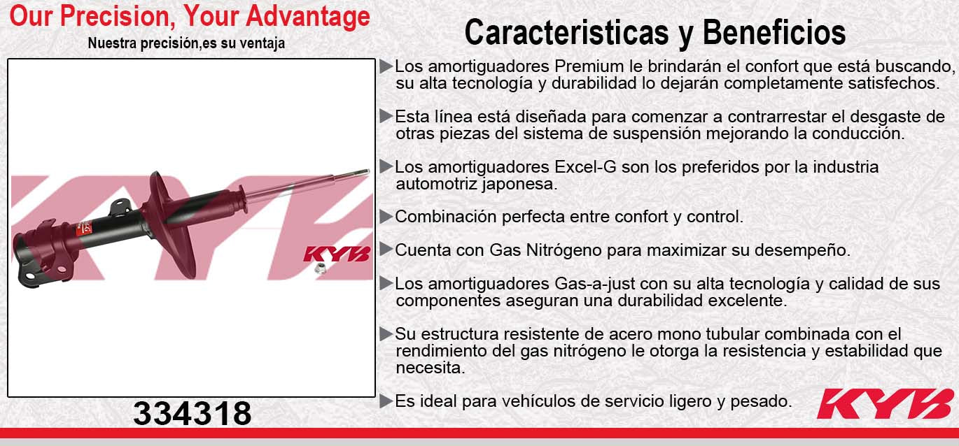 AMORTIGUADOR DELANTERO IZQUIERDO GAS EXCEL-G HONDA ODYSSEY (1999-2004). KYB