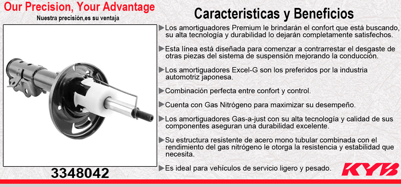 AMORTIGUADOR DELANTERO IZQUIERDO GAS EXCEL-G FORD FIESTA 1.6 (2011-2019) - FIGO 1.5 (2016-2021) - MAZDA 2 1.5 (2011-2015). KYB