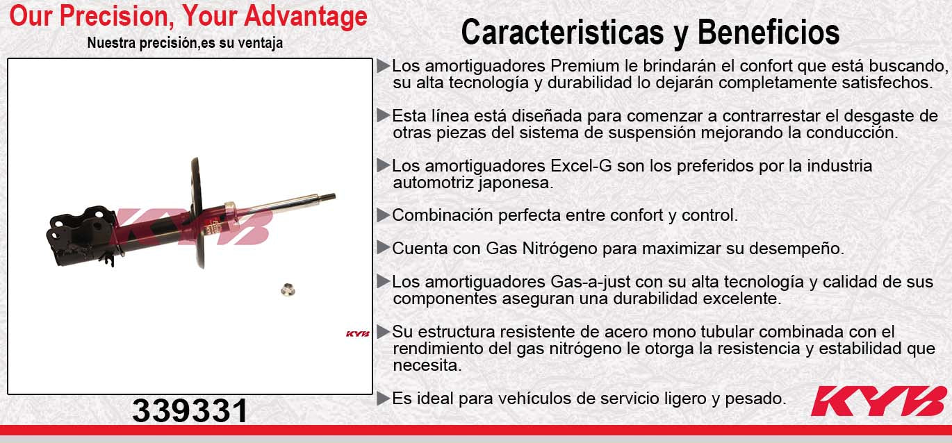 AMORTIGUADOR DELANTERO DERECHO GAS EXCEL-G DELANTERADERECHA NISSAN ALTIMA L4 2.5 (2013-2018) / V6 3.5 (2013-2018) - COUPE L4 2.5 (2013-2015) / V6 3.5 (2013-2015) - MAXIMA V6 3.5 (2016-2018). KYB
