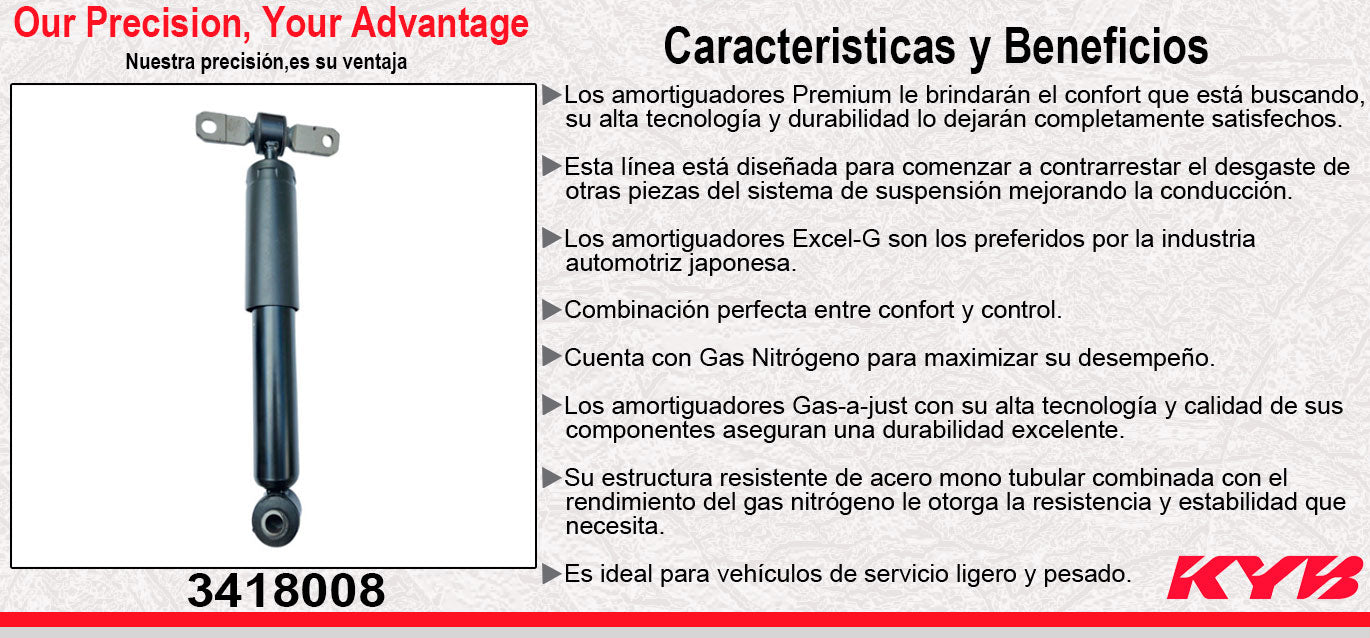 AMORTIGUADOR TRASERO GAS EXCEL-G PEUGEOT PARTNER L4 1.6 DIESEL (2020-2022). KYB