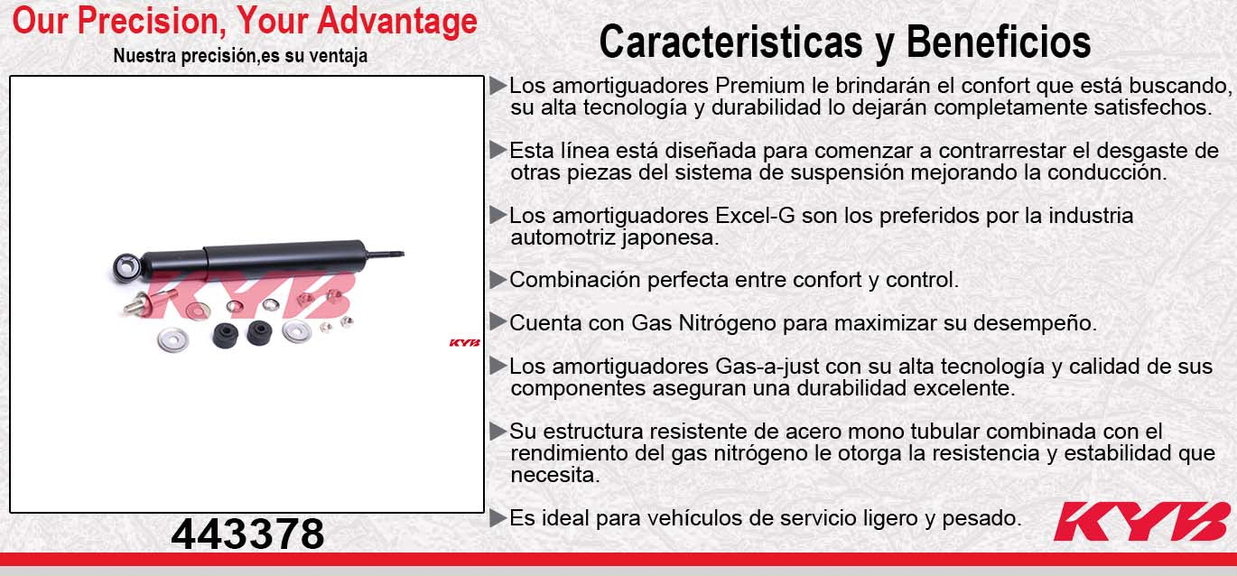 AMORTIGUADOR TRASERO DERECHO HIDRÁULICO FORD. GALIXIE 500 (1965-1978) - GRAND MARQUIS 4.6 (1992-2006) - MUSTANG (1979-1993) - MERCURI. CAPRICE (1978-1986) - ZEPHIR (1978-1986) - F-250 (1980-1982) - CROWN VICTORIA 4.6 (1979-2006) - THUNDERBIRD KYB