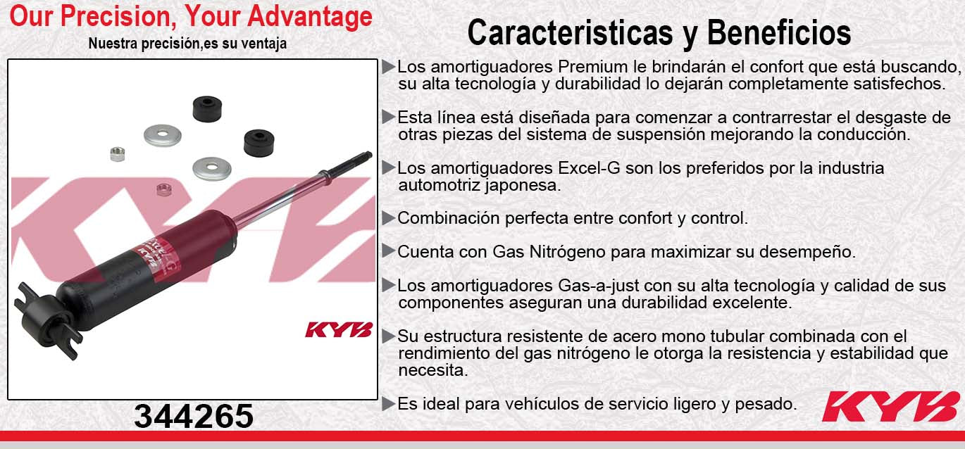 AMORTIGUADOR DELANTERO GAS EXCEL-G CHEV. EXPRESS (1996-2002) - PICKUP C1500, C2500 (1987-2000) - SAVANA (1996-2002) - SUBURBAN (1992-1999) - TAHOE (1995-2000) - YUKON (1995-1999) - TOYOTA T100 (1993-1998). KYB