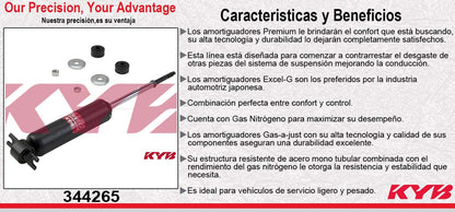 AMORTIGUADOR DELANTERO GAS EXCEL-G CHEV. EXPRESS (1996-2002) - PICKUP C1500, C2500 (1987-2000) - SAVANA (1996-2002) - SUBURBAN (1992-1999) - TAHOE (1995-2000) - YUKON (1995-1999) - TOYOTA T100 (1993-1998). KYB