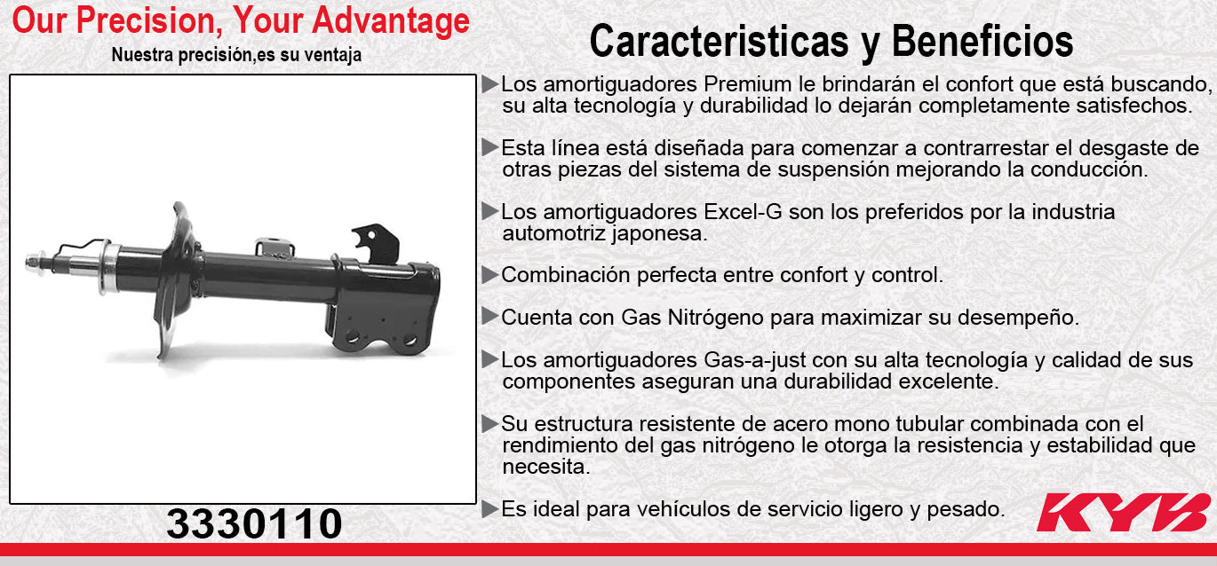 AMORTIGUADOR DELANTERO DERECHO GAS EXCEL-G TOYOTA AVANZA TODOS (2012-2019). KYB