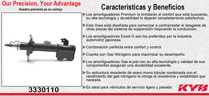 AMORTIGUADOR DELANTERO DERECHO GAS EXCEL-G TOYOTA AVANZA TODOS (2012-2019). KYB