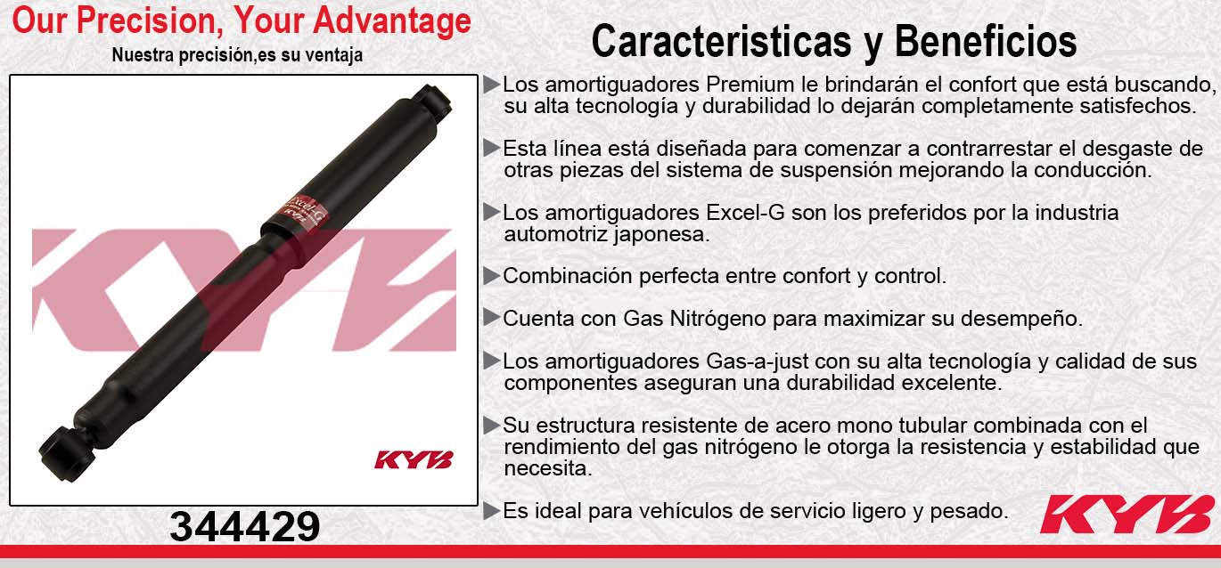 AMORTIGUADOR TRASERO GAS EXCEL-G NISSAN PICK UP 4X2 (1966-1981) - (93) - PICK UP 4X4 (1980-1982) - TOYOTA PREVIA VAN (1990-1997). KYB