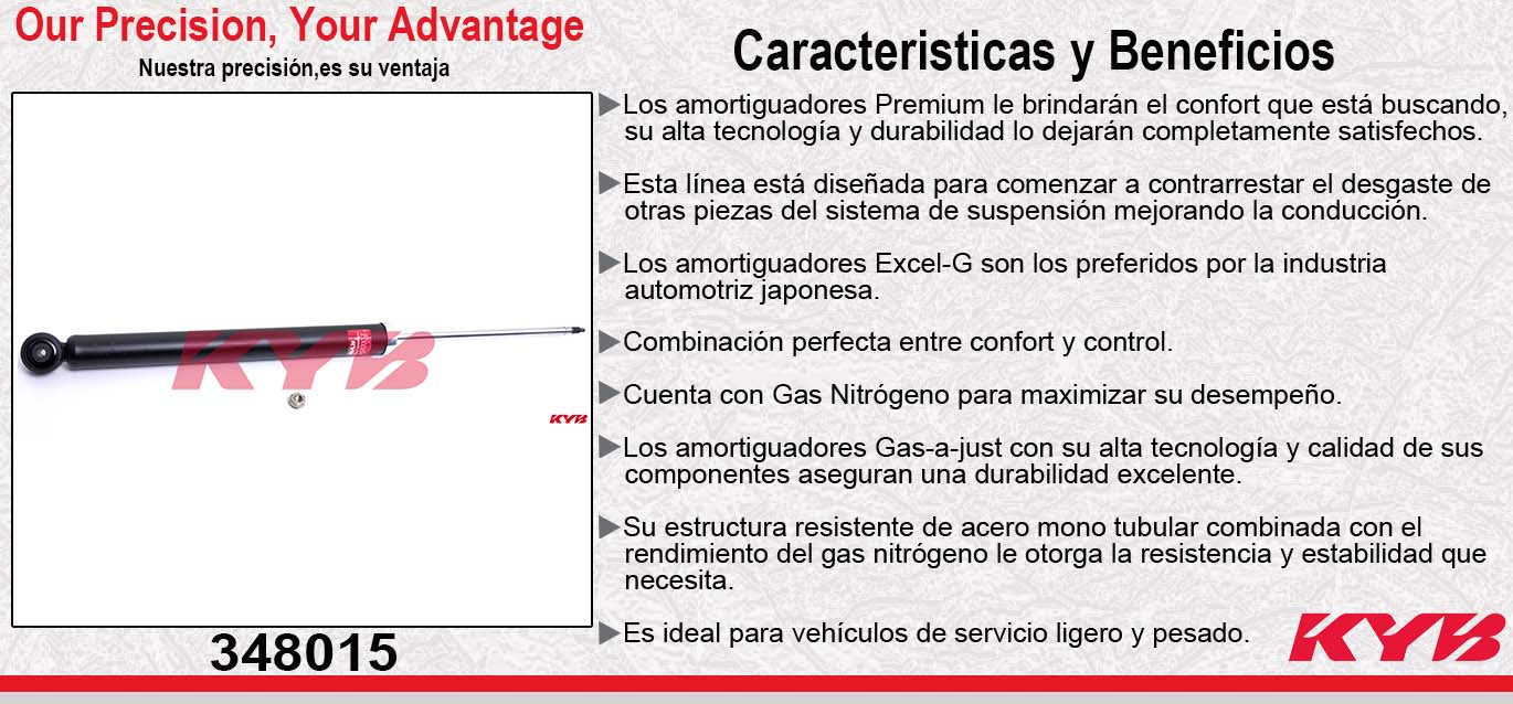 AMORTIGUADOR TRASERO GAS EXCEL-G VW CROSSFOX (2007-2017) - SAVEIRO (2010-2022) - SPORT VAN (2006-2010). KYB
