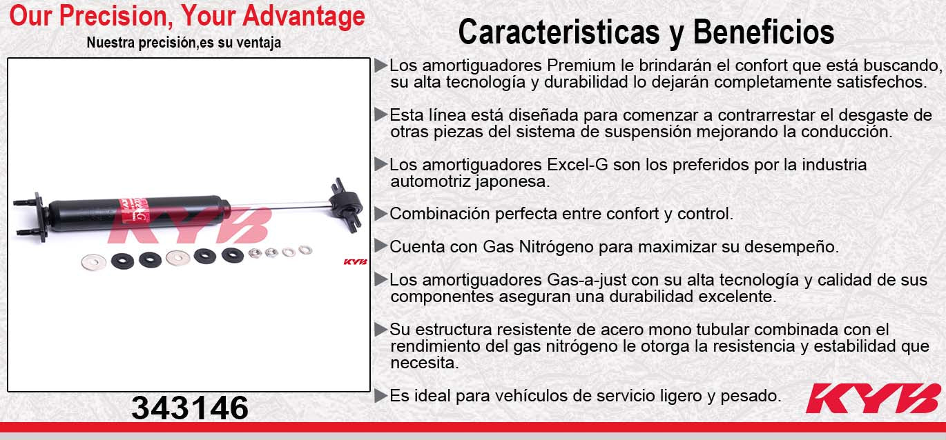 AMORTIGUADOR DELANTERO GAS EXCEL-G FORD COMET (1971-1977) - COUGAR (1967-1970) - MAVERICK (1969-1977) - MUSTANG (1965-1970). KYB