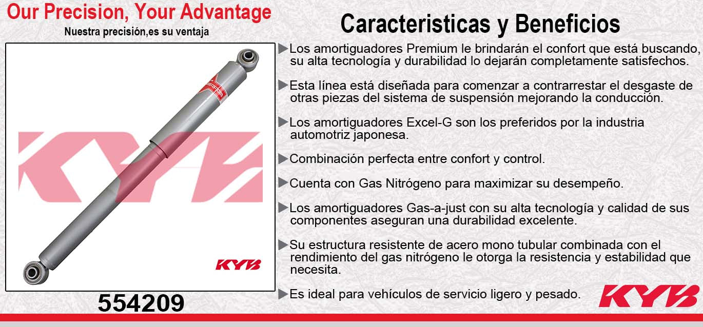 AMORTIGUADOR TRASERO GAS-A-JUST DODGE RAM 1500 4X2 Y 4X4 (1994-2001) / 2500 4X2 Y 4X4 EXC. 8800 LB. (1994-2003) / 3500 4X2 (1994-2002) EXC. CHASIS CAB / SILVERADO-SIERRA 1500 (1999-2008) (NUEVO DISEÐO) EXC. 1500 HEAVY DUTY, CREW CAB Y SUSP. AJUSTABLE. KYB