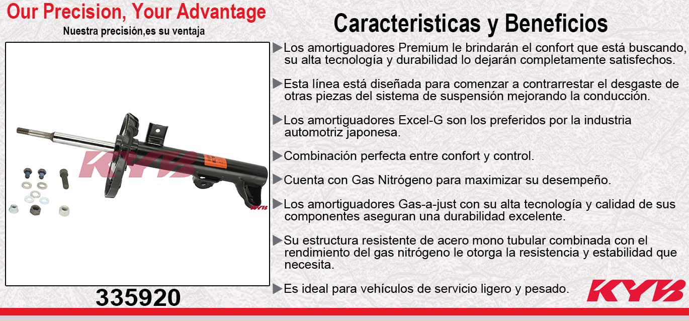 AMORTIGUADOR DELANTERO GAS EXCEL-G MERCEDES BENZ. CLASE C (203) EXC. 4-MATIC (2001-2007) - C230 (2002-2005) - C240 (2001-2005) - C280 (2006-2007) - C320 (2001-2005) - C350 (2006-2007) - CLK 350 (2006-2009) - CLK 320 (2004-2005) - CLK 500 (2004-2005) KYB