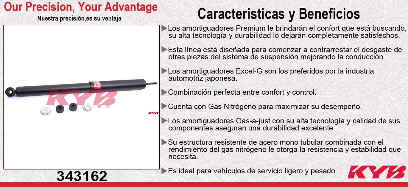 AMORTIGUADOR TRASERO DERECHO GAS EXCEL-G FORD COUGAR / TUNHDERBIRD (1980-1988) - LINCOLN. CONTINENTAL (1982-1987) - MARK VII (1984-1992) - TOWN CAR (1968-1971). KYB