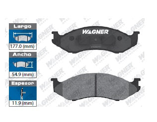 BALATA SEMIMETÁLICA DELANTERA JEEP CHEROKEE 1997-2001 / COMANCHE 4X4 1990-1992 / GRAND CHEROKEE 1992-2001 / WAGONEER 4X4 1990-1993 / WRANGLER 2003-2005 / WRANGLER UNLIMITED 2007 WAGNER