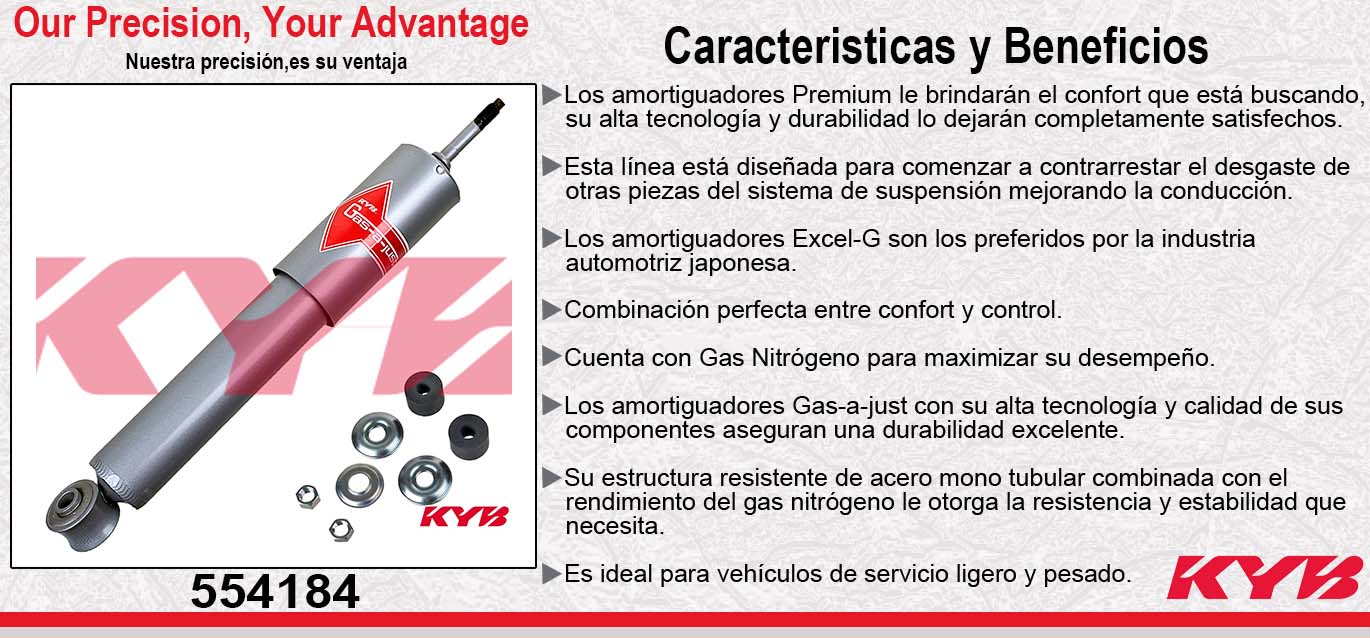 AMORTIGUADOR DELANTERO GAS-A-JUST NISSAN D21 4X4 (1987-1996) - DELANTERAIER (1998-2004) - PICK UP 4X4 (1983-1996) - XTERRA (1999-2004). KYB