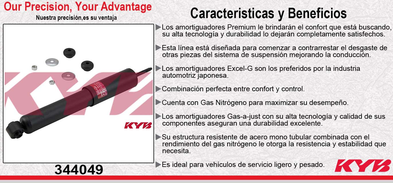 AMORTIGUADOR DELANTERO GAS EXCEL-G DODGE DURANGO 4X4 (1998-2003)- DAKOTA 4X4 (1997-2004) - FORD BRONCO (1984-1996) - PICK-UP F150 / F250 / F350 (1980-1998) - RANGER 4X2 (1983-1989) KYB
