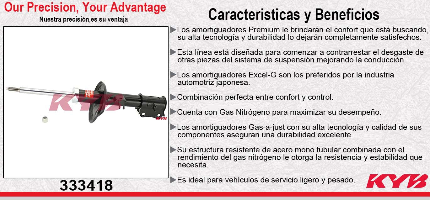 AMORTIGUADOR DELANTERO IZQUIERDO GAS EXCEL-G CHEV AVEO L4 1.6 (2004-2007) - AVEO 5 L4 1.6 (2007-2009) - PONTIAC G3 L4 1.6 (09) KYB