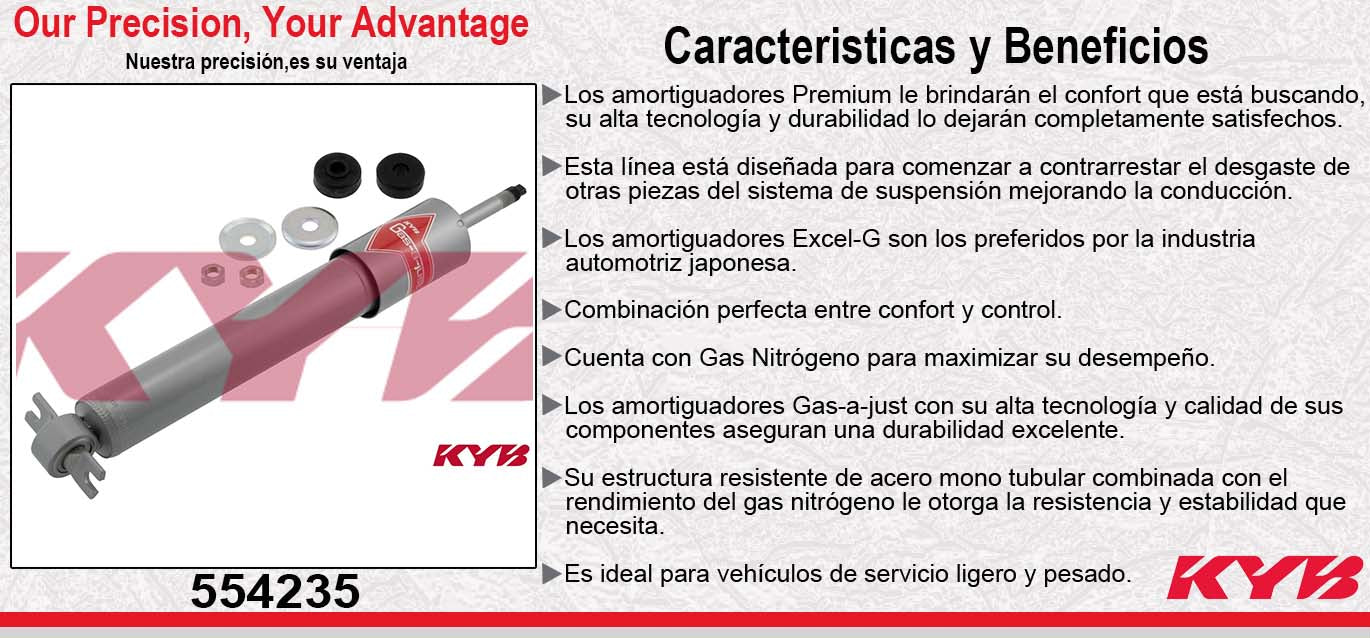 AMORTIGUADOR DELANTERO GAS-A-JUST FORD. EXPLORER (1995-2003) - EXPLORER SPORT TRACK (2001-2005) - RANGER (1998-2011) - MERCURY. MOUNTAINER (1997-2001) - MAZDA. B3000 (1998-2007) - B4000 (1998-2009) KYB