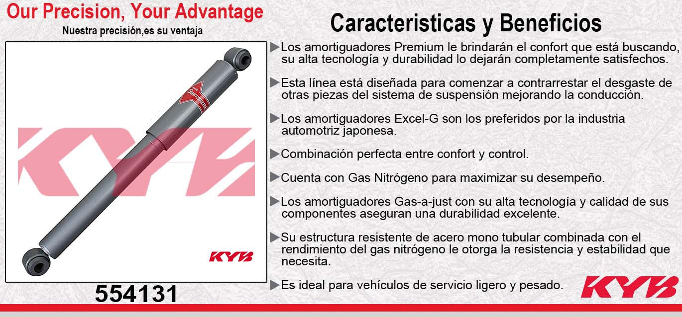 AMORTIGUADOR TRASERO GAS-A-JUST TOYOTA 4 RUNNER (1984-1989) - PICK-UP 4WD (1986-1995) - TACOMA (1995-2004) KYB