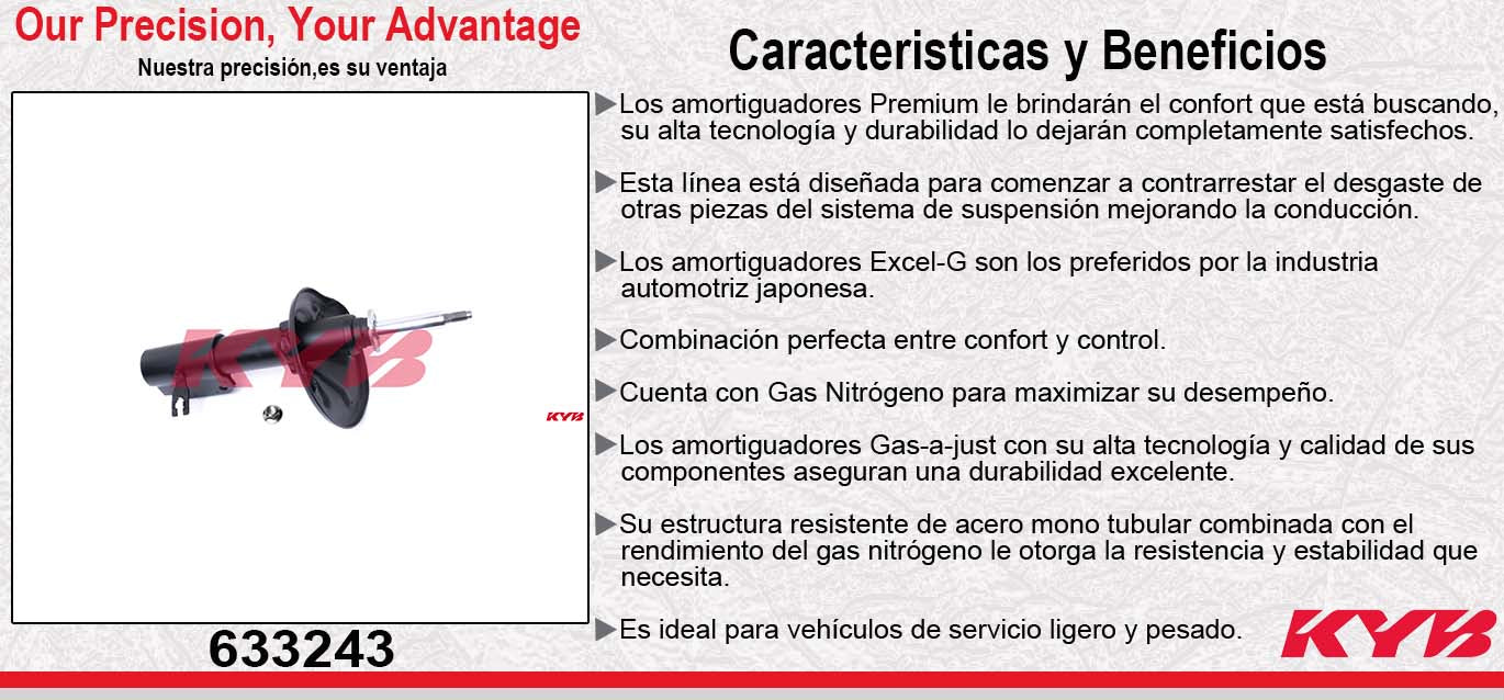 AMORTIGUADOR DELANTERO IZQUIERDO HIDRÁULICO FORD ESCORT (1991-2002) - ESCORT ZX3 1991-2002 - MERCURY. TRACER 1991-1996 - MAZDA. 323 1990-1994 - MX-3 1992-1995 - PROTEGE 1990-1994. KYB