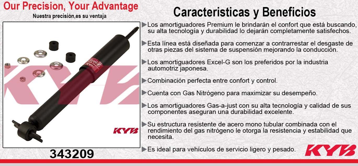 AMORTIGUADOR DELANTERO GAS EXCEL-G TOYOTA. PICK-UP (1984-1995) - T100 4X2 (1993-1998) - TACOMA 4X2 (1995-2004) KYB