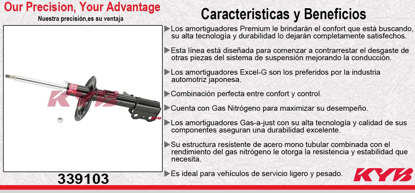 AMORTIGUADOR DELANTERO IZQUIERDO GAS EXCEL-G TOYOTA. SIENNA "8 ASIENTOS " (2006-2010) KYB