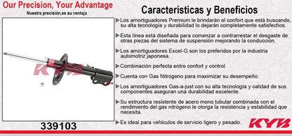 AMORTIGUADOR DELANTERO IZQUIERDO GAS EXCEL-G TOYOTA. SIENNA "8 ASIENTOS " (2006-2010) KYB