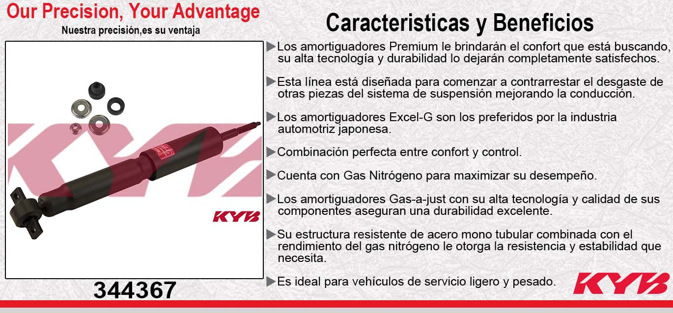 AMORTIGUADOR DELANTERO GAS EXCEL-G FORD EXPEDITION SPORT 4X2 (1997-2002) - PICK-UP F150 (LOBO) 4X2 (1997-2003) / F250 (1997-1999) - LOBO 4X2 (1998-2009) - LINCOLN. NAVIGATOR (1998-2002). KYB