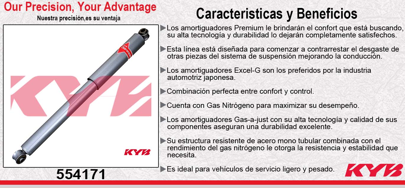 AMORTIGUADOR DELANTERO GAS-A-JUST Y FORD. F150 F-250 F350 (1980-1998) - BRONCO (1980-1998) - RANGER (1980-1998) - LOBO (1980-1998) EXPLORER PICKUP (1980-1998) - RANGER 4X2 Y 4X4 (1981-1997) - F350 (1999-2007) KYB