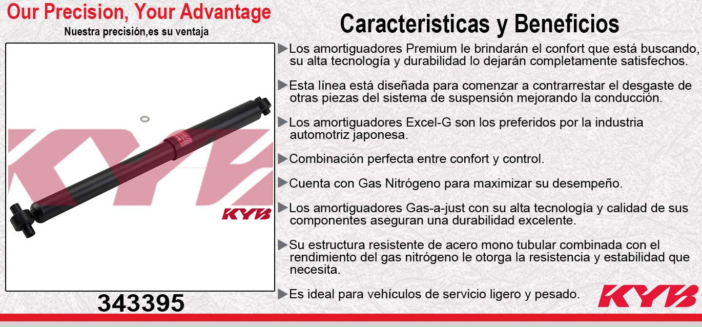 AMORTIGUADOR TRASERO DERECHO GAS EXCEL-G CHEV. TRAIBLAZER (2002-2009) - ENVOY (2002-2009) - BUICK. RAINER (2004-2007) - ISUZU. ASCENDERECHA (2003-2008) KYB