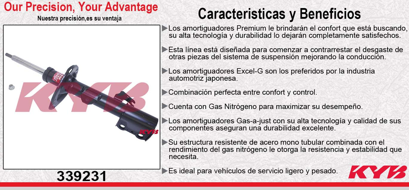 AMORTIGUADOR DELANTERO IZQUIERDO GAS EXCEL-G TOYOTA HIGHLANDER (2008-2010). KYB