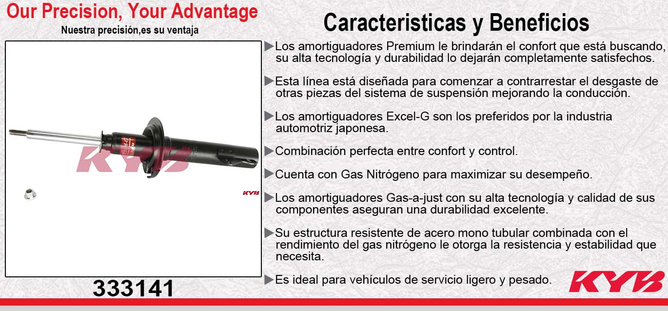 AMORTIGUADOR DELANTERO GAS EXCEL-G FORD TOPAZ (1983-1994) - TEMPO (1983-1994). 333141 MP073 GP073 SAFETY KYB