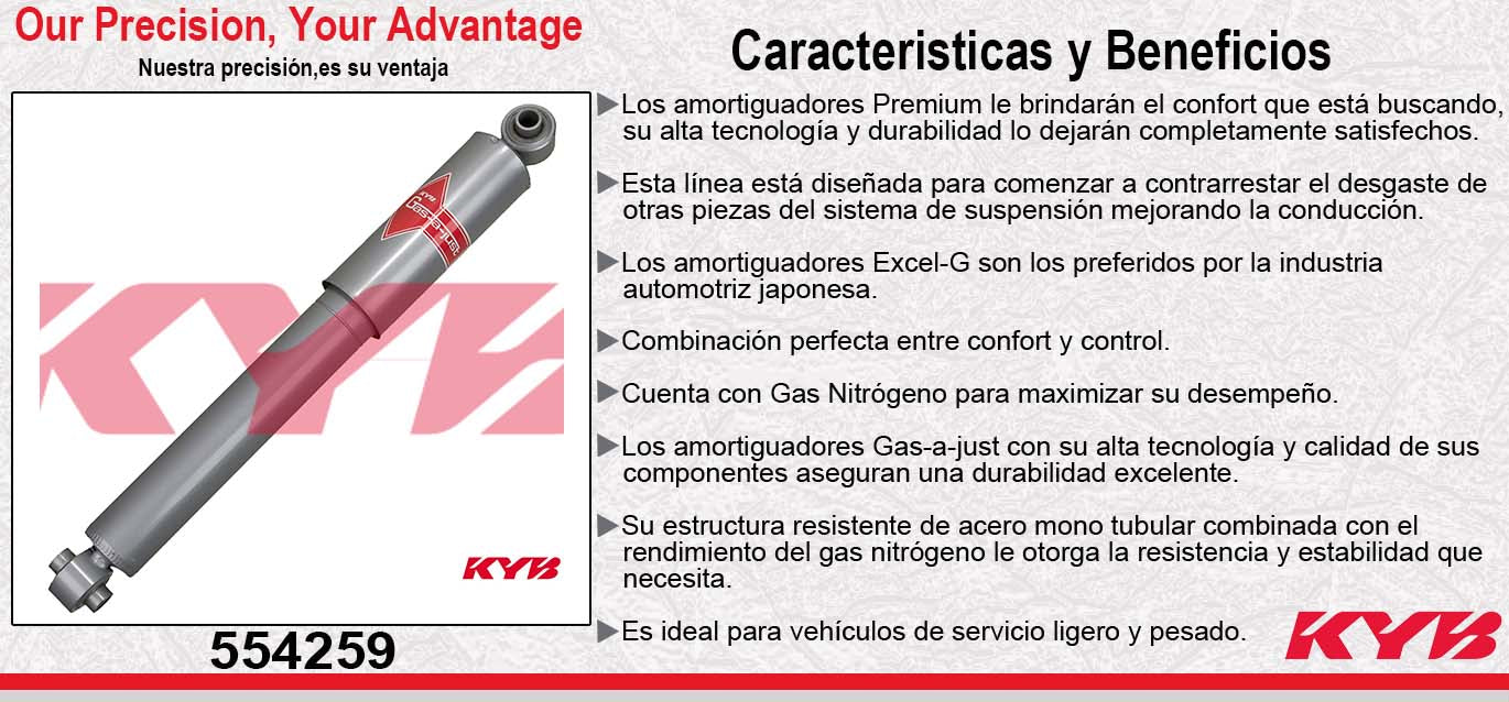 AMORTIGUADOR GAS-A-JUST CHEV BLAZER (1987-2005) - EL CAMINO (1968-1974) - S-10 4WD (1983-1993) - S-10 4X2 (1994-2004) - GMC SONOMA (1994-1993) - ISUZU HOMBRE 4X2 (1996-2002) - OLDSMOBILE BRAVADA (1994-2004). KYB
