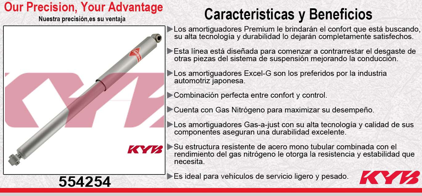 AMORTIGUADOR TRASERO GAS-A-JUST FORD F-100 RANGER (96) - F-150 (1985-1996) - F-250 (1980-1996) - F-350 (1980-1991) - F-350 SUPER DUTY (1999-2016) - LOBO (1985-1996). KYB