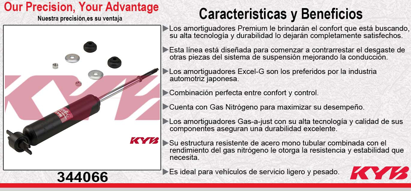 AMORTIGUADOR DELANTERO GAS EXCEL-G DODGE RAM CHARGER 4X2 Y 4X4 (1974-1997), D100 (1972-1993), D150 (1972-1993), D250 (1972-1993) RAM WAGON Y VAN (1994-2000) KYB