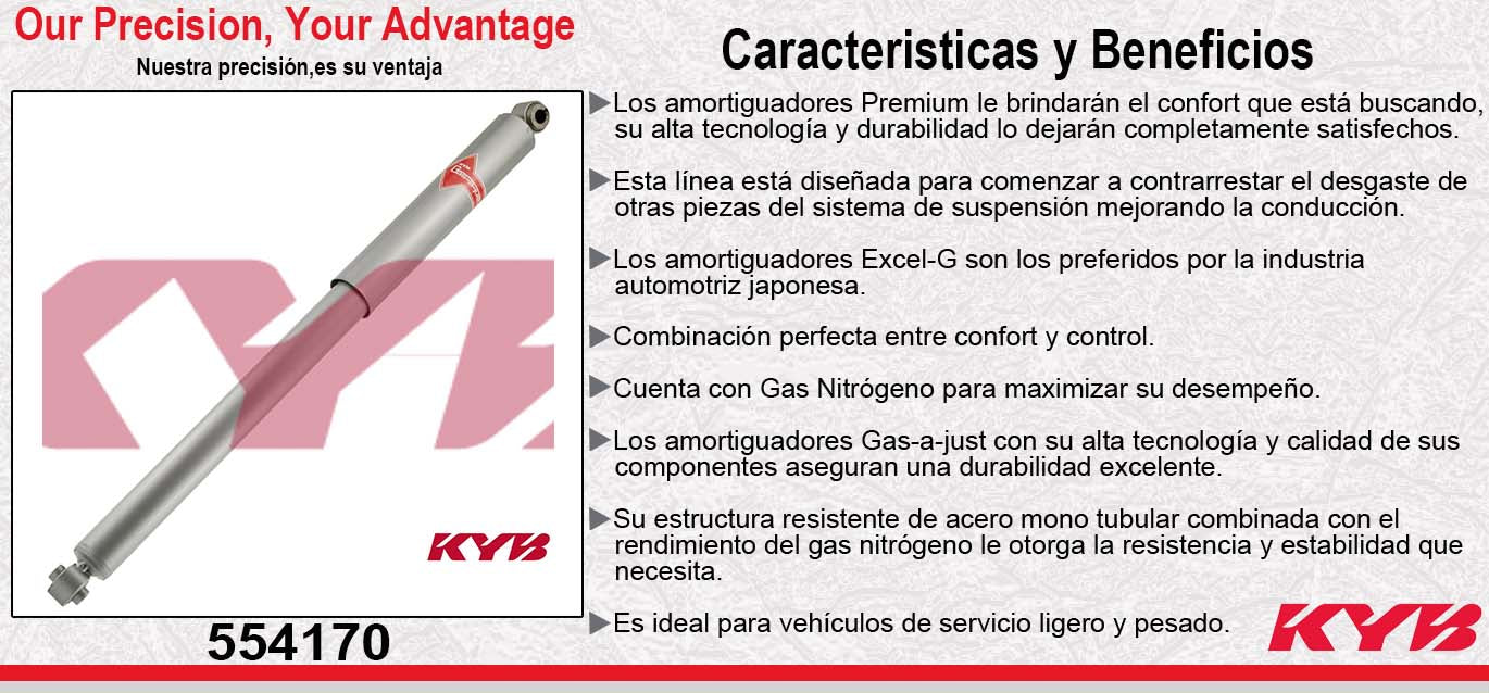 AMORTIGUADOR TRASERO GAS-A-JUST FORD F150 (1990-1996) - F-250 (1980-1998) - F-350 (1980-1997) - RANGER (1989-2011) - MAZDA. B3000 (1994-2007) - B4000 (1994-2009) - JEEP. GRAND CHEROKEE (1993-1998) - WAGONEER (93) KYB