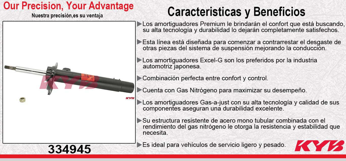 AMORTIGUADOR DELANTERO DERECHO GAS EXCEL-G BMW 320I (2001-2005) - 323CI (00) - 323I (1999-2000) - 325CI (2001-2006) - 325I (2001-2005) - 328CI (2000) - 328I (1999-2000) - 330CI (2001-2006) - 330I (2001-2006). KYB
