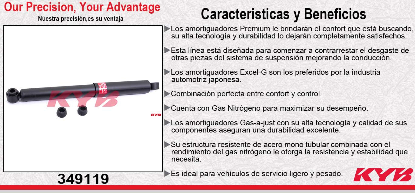 AMORTIGUADOR TRASERO GAS EXCEL-G ISUZU. ELF 400 (2009-2012) - ISUZU ELF 450 (2006-2008) - ISUZU ELF 500 (2009-2012) -ISUZU ELF 600 (2009-2012) KYB