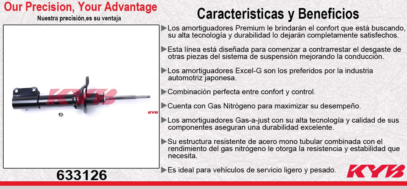 AMORTIGUADOR TRASERO HIDRÁULICO FORD. ESCORT 1994-2002 - MERCURY. TRACER 1991-1996 - MAZDA. 323 1990-1994 - MX-3 1992-1995 - PROTEGE 1990-1994. KYB