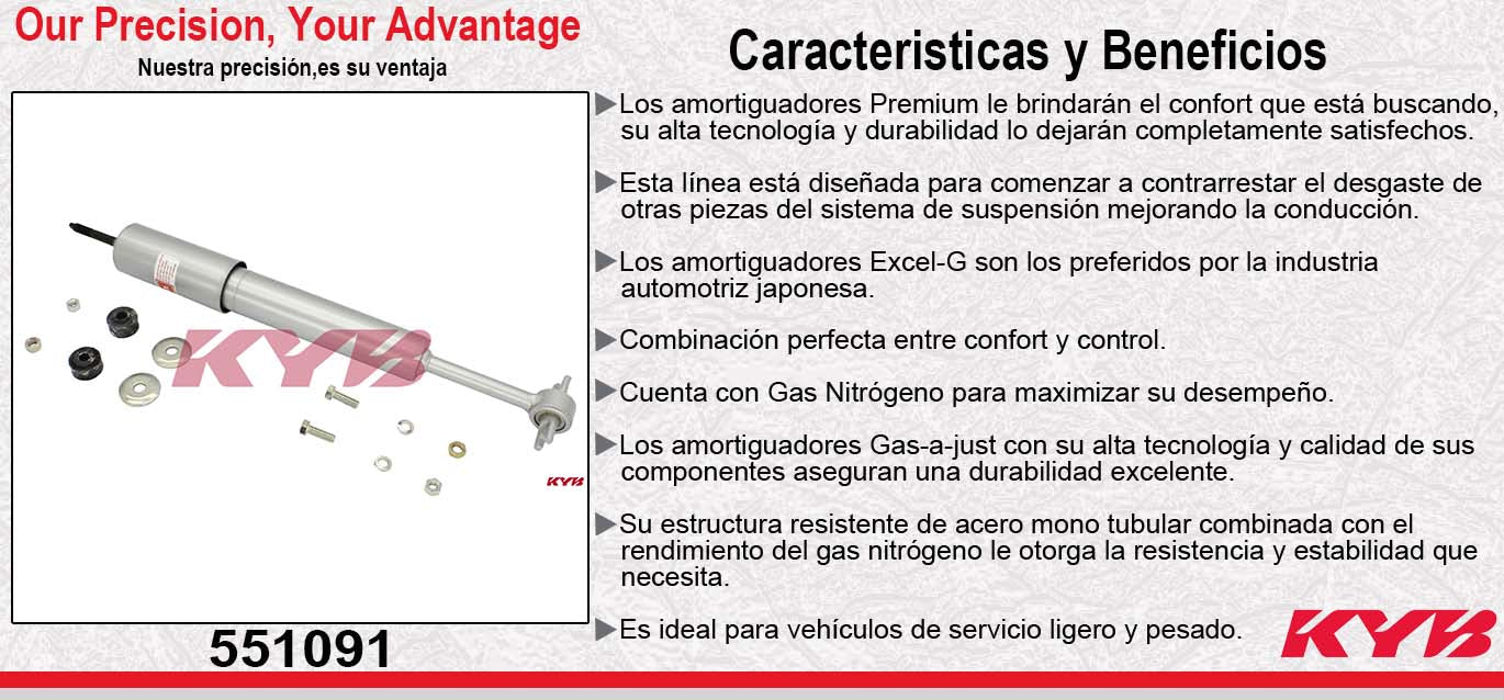 AMORTIGUADOR DELANTERO GAS-A-JUST FORD. EXPLORER (1995-2003) - EXPLORER SPORT TRACK (2001-2005) - RANGER (1998-2011) - MERCURY. MOUNTAINER (1997-2001) - MAZDA. B3000 (1998-2007) - B4000 (1998-2009) KYB