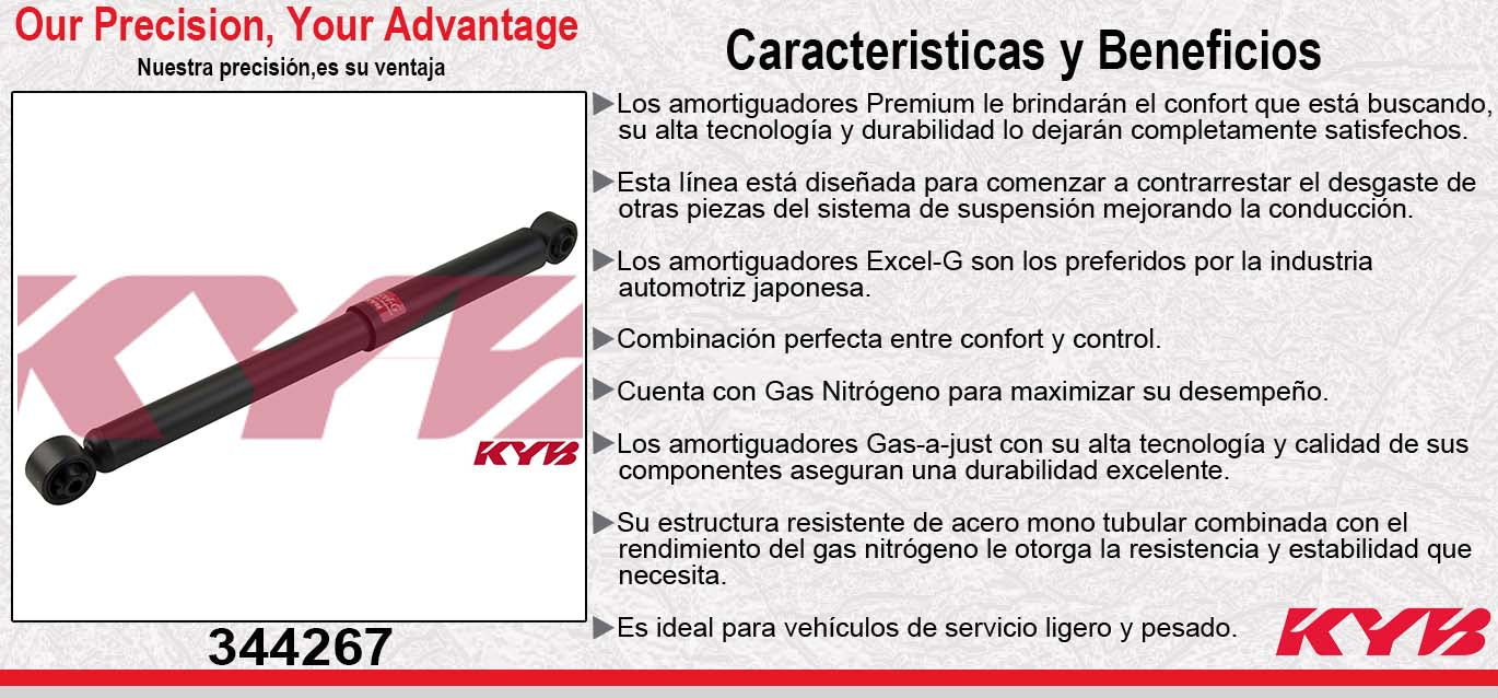 AMORTIGUADOR DELANTERO GAS EXCEL-G FORD F-250 (1987-1998) - F-350 (1985-1997) - FORD EXPEDITION (1997-2002) - LINCOLN NAVIGATOR (1998-2002). TODOS "EXC. NIVELACIËN DE AIRE " 4X2 Y 4X4 KYB