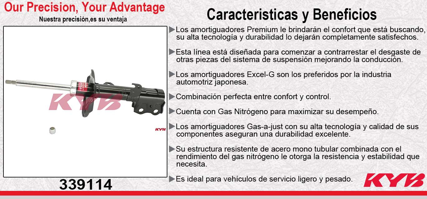 AMORTIGUADOR DELANTERO DERECHO GAS EXCEL-G PONTIAC VIBE (2009-2010) - TOYOTA COROLLA (2009-2013) - MATRIX (2009-2013). KYB